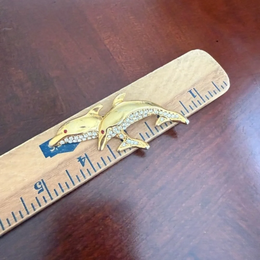 Vintage Gold Tone Dolphins USA 197 Brooch